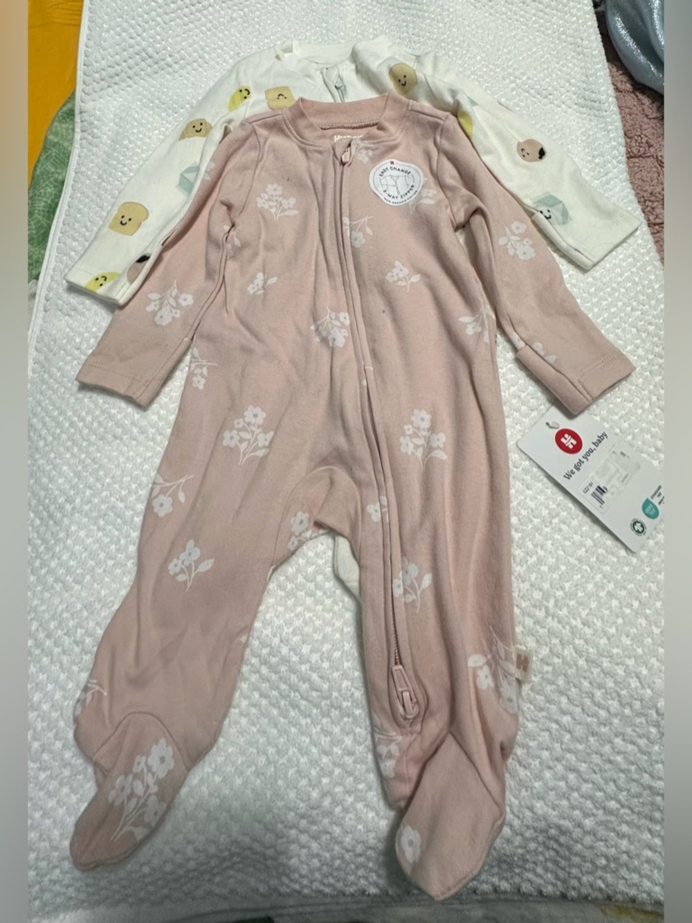 Huggies 2pcs Pink Floral & White Faces Footed One-Piece for Kids
